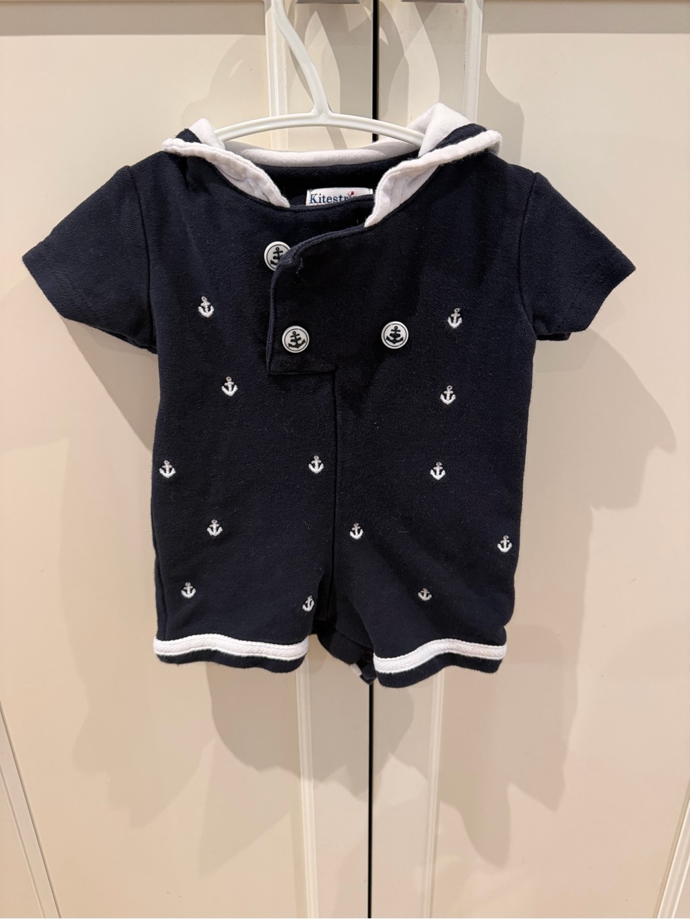 Hartstrings 0-3m Navy and White Anchor Knit Romper